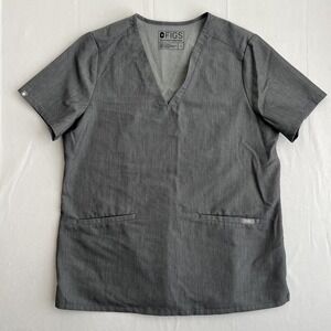 Figs Scrub‎ Shirt Womens Large Casma Three-Pocket Graphite Grey V-Neck Nurse